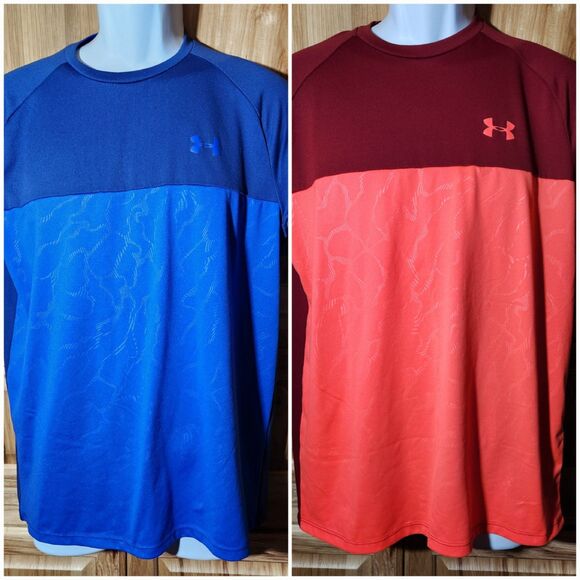 2 Under Armour HeatGear Shirts – Men’s Medium, Blue & Coral, Style 135156 - Picture 1 of 10